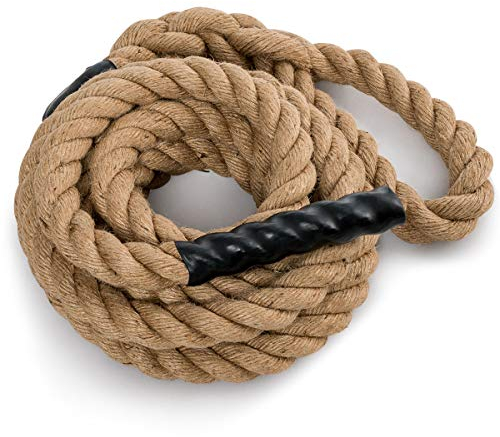 COSTWAY Gym Kletterseil, Übungsseil mit Gummigriffen, Sportseil aus Juteseil, Trainingsseil für Kraft- und Fitnesstraining, Ganzkörpertraining (4,5M)