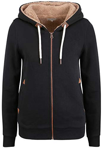 OXMO OXVicky Pile Sweat Zip-Hoodie Damen Sweatjacke Cardigan Sweatshirtjacke mit Teddy-Futter Reißverschluss Eingrifftaschen Regular fit, Größe:M, Farbe:Black (799000)