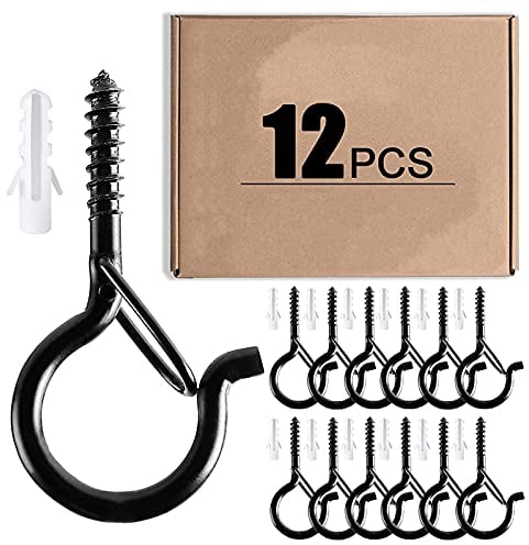 Black Q 12PCS Screw Hooks, Windproof for Outdoor Use, With Safety Buckle, Ideal for Hanging Plants, Christmas & Patio Lights, Party Decor & More