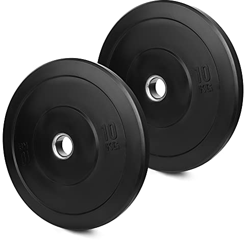 wuuhoo® olympische Hantelscheiben Bruce 50mm, Bumper Plates aus Vollgummi stoßabsorbierend, 2er Set Gewichte für Langhantel Schwarz, Hanteltraining- Fitnessgerät für Zuhause 2 x 10 kg