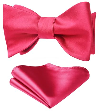 HISDERN Rosa Fliegen Herren mit Einstecktuch Hochzeit Einfarbig Klassisch Business Fliege Set zum Selbstbinden Verstellbar