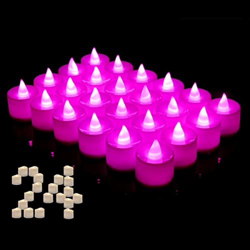 UHAT Pack of 24 Flameless Battery Tea Lights Candle Assorted Color, Dia 1.5 Fake Candle for Celebration, Party (Pink)