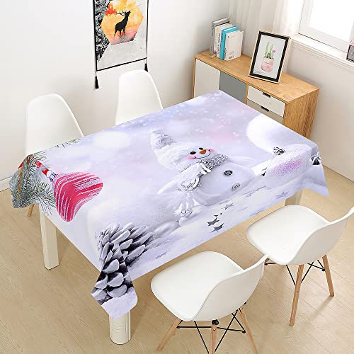 Morbuy Weihnachten Tischdecke Abwaschbar für Speisetisch, Schneemann Drucken Wasserabweisend Fleckschutz Abwischbar Lotuseffekt Quadrat Küchentischabdeckung Tischtuch (100x140cm,Helles Lila)