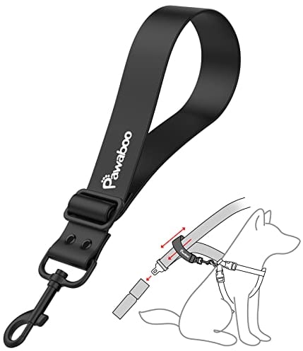Pawaboo Hunde Sicherheitsgurt, Hunde Anschnallgurt mit Verstellbarem Riemen und Haken Universeller Hundeanschnaller für Auto, Gewebter Nylongürtel und PVC Gehäuse Hundegurt fürs Auto, 20 Zoll, Schwarz