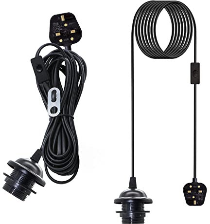 Plug in Pendant Lighting Fitting, 2PCS Plug in Ceiling Light, 450CM Suspended Pendant Light with E27 Lamp Holder,Black Hanging Light with Plug and On/Off Switch,Can Add Lampshade,for Bedroom Kitchen