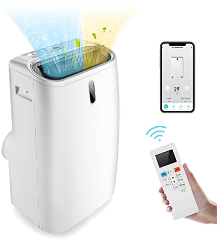 GOPLUS Climatiseur Mobile 14000BTU 4,1kW 5 en 1 Fonction de Refroidissement, Chauffage, Déshumidification, Ventilation, Mode Nuit, Minuterie 24H, Contrôle Télécommande/Écran, 28㎡, R290