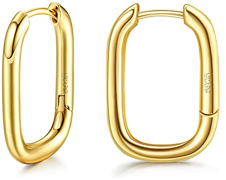 ORAZIO Creolen Ohrring für Damen Hypoallergene Silber 925 Huggie Creolen Ohrring 18 Karat Vergoldete Ovale Creolen Eckig U-förmige Huggie Ohrringe ür Damen Frauen