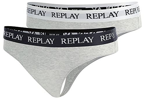 REPLAY Damen 2er Pack Strings mit Logobund, Light Grey Mel N288 (Grau), M