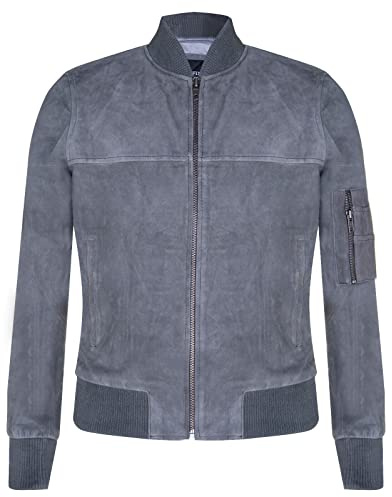 Mens Goat Suede Bomber Jacket Real Genuine Leather MA-1 Varsity Retro