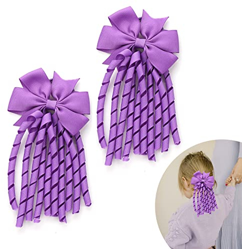 MUFEKUM 2 elastici per capelli a spirale, con fiocco ricci, per bambini, per coda di cavallo, accessori per capelli per la scuola (viola)