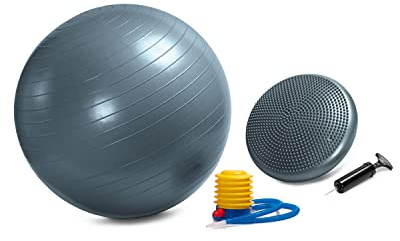 C4B Gymnastikball 65cm und Ballsitzkissen 33cm inkl. Pumpe im SET - Balance-Kissen, Sitzball, Trainingsball, Noppenkissen - Rückentraining für Fitness, Yoga, Gymnastik, Core, für einen starken Rücken