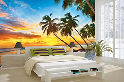 Vlies Fototapete SONNENUNTERGANG ÜBER DEM MEER 375 x 250 cm (inkl. Kleister) - Vlies Tapete, Wandtapete, Wandbilder - Tapete für Wohnzimmer Schlafzimmer, Büro, Küche - Montagefertig