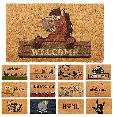 AMARU DOOR MATS Fußmatte Kokosfaser Pferd - 70x40cm - Willkommens Fussmatte mit Antirutsch PVC & Kokos Oberfläche - für Hauseingänge, Flure, Außentüren, Wohnaccessoires - Schlichtes Originaldesign