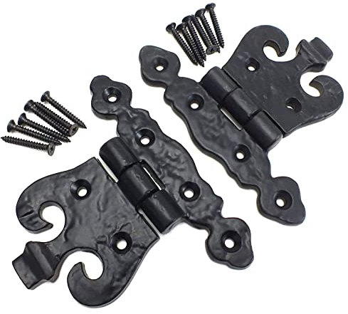 Heavy Duty Black Antique Style Door Hinges Fancy Vintage Door Hinges for Internal External Doors Hinges for Cupboards Cabinets Wardrobe (2 Pieces).