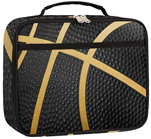 YoCosy Kids Lunch Box for Boys Girls Balck Gold Sport Basketball Insulated Lunch Bag Reusable Small Cooler Bag Meal Containers Tote Kit for School Travel Women Men