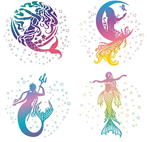 GORGECRAFT Fensteraufkleber Bunt Meerjungfrau Wasserdicht Nicht Klebend Statisch Haftend Runde Fensterfolie Schiebetür Glasaufkleber Warnaufkleber Für Vögel Haustiere Schlafzimmer Badezimmer