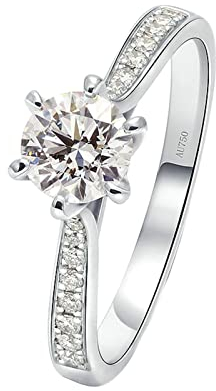 Ayoiow Ringe Damen Modeschmuck, Weißgold Ring 585 mit Rund Diamant 0.5ct Ring Weiß Größe 60 (19.1)