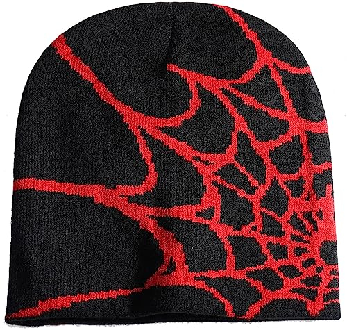 XYIYI Y4K Gothic Spider Muster Strickmütze Damen Slouchy Gestrickt Beanie Herren Winter Warm Skull Cap