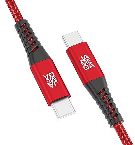 JAMEGA - USB Typ C Kabel Rot 3m | USB C Ladekabel und Datenkabel Fast Charge Snyc USB C Stecker auf USB C Stecker kompatibel mit iPhone 15 Pro Max iPad Pro Air Samsung Macbook Tablets Huawei uvm.