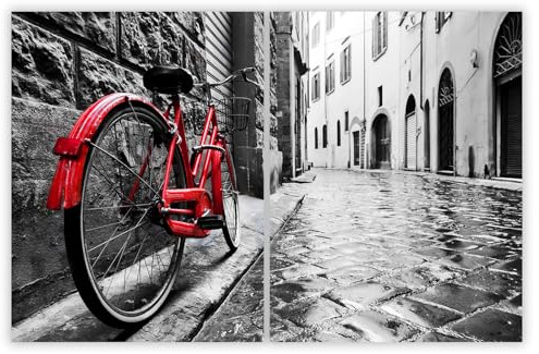 SMTDeco Herdabdeckplatte 2×40×52 cm – Mehr Arbeitsfläche, Spritzschutz & Schneidebrett – ESG Glas, kratzfest – für Induktion/Ceranfeld – 2-teilig, Motiv Stadt Weg Rot