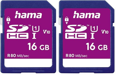 Hama Speicherkarte SDHC 16GB (SD-3.01-Standard, 80 MB/s, Class 10, Datensicherheit Dank mechanischem Schreibschutz, Beschriftungsfeld) (Packung mit 2)