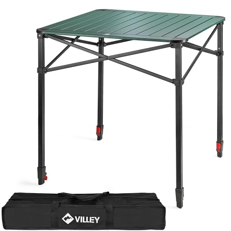 VILLEY Aluminium Klapptisch mit Tragetasche, klappbarer Campingtisch aus Alu, Faltbarer Balkontisch, Gartentisch für Picknick, Camping und Strand im Freien, 70 * 70 * 78cm