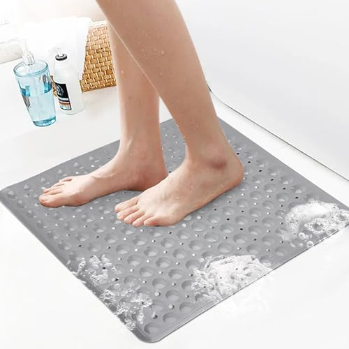RISVOWO Tapis de Douche 53 x 53cm, Tapis de Baignoire Antidérapant, Tapis de Douche Carré sans BPA PVC Tapis de Bain aux Résistant à la Moisissure, Lavable en Machine avec Ventouse Puissante