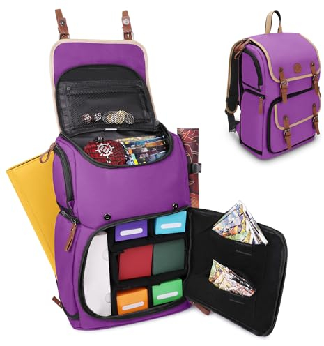 ENHANCE Designer Edition Trading Card Backpack - MTG Deck Bag Card Binder Space, TCG Deck Box Storage, Playmat Holder - Compatible with Magic the Gathering, Pokemon, Lorcana (Canvas Look - Purple)