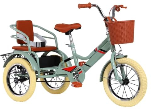 LSQXSS Outdoor-Cruiser-Fahrrad-Dreirad für Jungen und Mädchen,Tandem-Dreirad mit Eltern-Schiebegriff und Armlehne für 2–10 Jahre,Kinder-Dreiräder mit Einzelbremse,Pedal-Dreirad mit Speichen-Luftrad