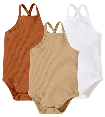 Set di 3 body per neonata e bambina Corpo unisex misto senza maniche con spalline sottili in maglia a coste tinta unitaB 9-12 mesi