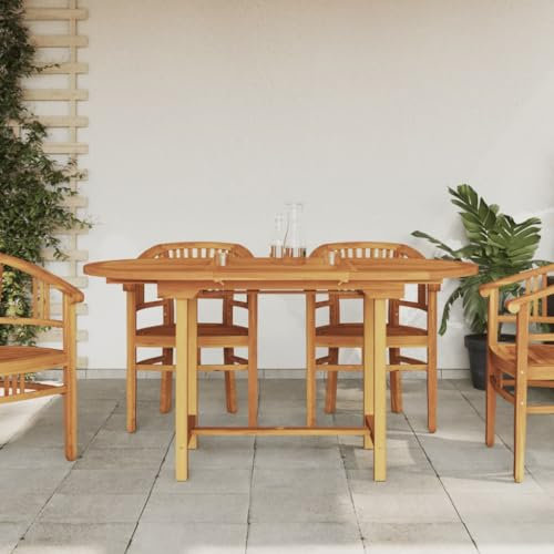 Gecheer Mesa de Jardín Extensible de Madera de Teca 110-160 cm, Adecuada para Terrazas y Patios