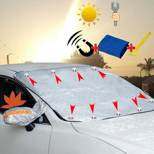 Sonnenschutz Auto Frontscheibe, Frontscheibenabdeckung, Abdeckung Auto Windschutzscheiben Faltbar mit 9 Magnet Fixierung, für Sommer Winter gegen Sonne Staub Frost, 190cm x 148cm x 116cm (Orange)