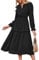 JASAMBAC Wedding Guest Dresses Long Sleeve Dresses Semi Formal Dresses Casual Dress V Neck Vitange Dresses A Line Cocktail Dresses Swiss Dot Pleated Boho Flowy Dresses Midi Dress Black