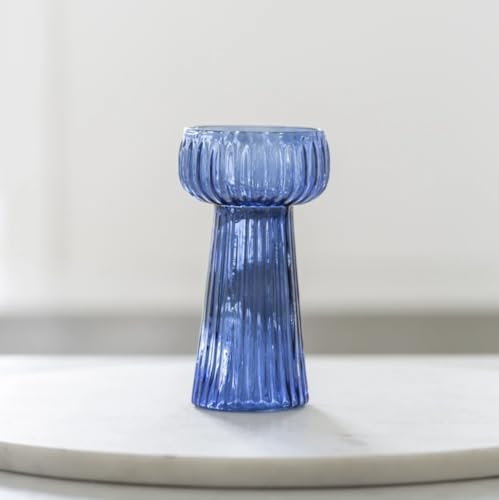 Blue Ribbed Texture Hyacinth Flower Bulb Glass Vase, Spring Bulb Vase Propagator Planter, Tall Blue Glass Bud Flower Vase, Hyacinth Vase, Blue Vase, Coloured Glass Vase, Stem Vase, Bud Vase