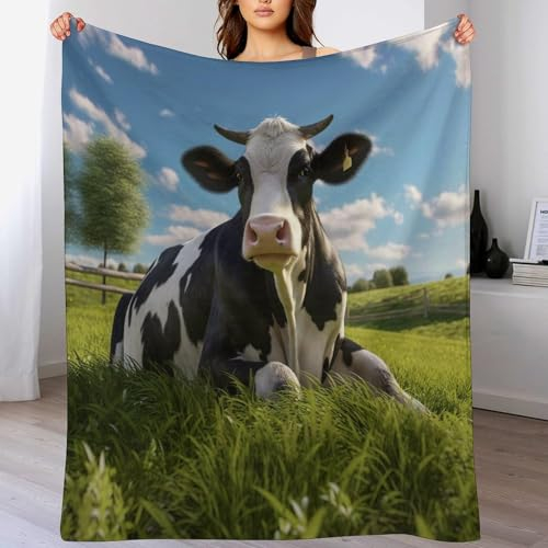 Kuh Decke Wohndecke Warm & Kuschelig Waschbar, Überwurf Ideal Für Draußen, Camping, Couch, Bett, Reisen – Superweiche Wolldecke（130×180cm）