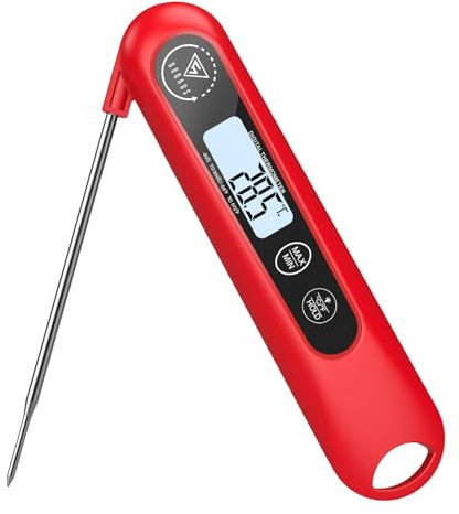 DOQAUS Meat Thermometer Probe, 3S Instant Read Food Thermometer, Accurate Meat Thermometers With Backlight, Foldable Long Probe & Auto On/Off, Cooking Thermometer for Kitchen, BBQ, Water, Milk(Red)