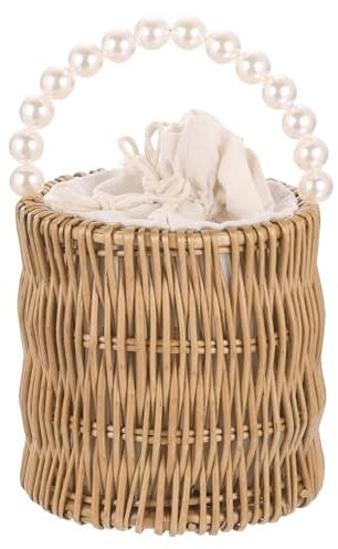 sourcing map Women Straw Crossbody Bag, Cylindrical Rattan Bag Straw Clutch Purse Rattan Woven Handbag Rattan Tote Bags for Summer Beach Travel