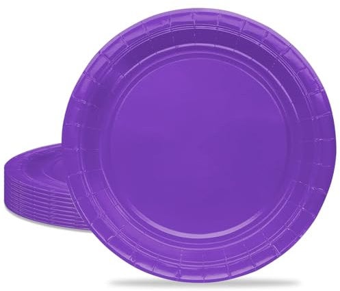 MORAINJAY 16 Pezzi Piatti Carta per Feste,Violet Piatti di Carta da 23cm/9inch,Piatti Ecologici Carta Getta Rotondi,Tinta Unita Violet Piatti per Compleanno,Festa,Matrimonio