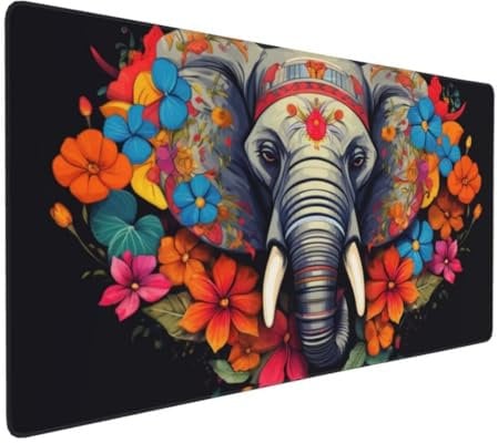 Mouse Mat Extended Large Mouse Mat 60x30x0.3 cm Gaming Mouse Pad, Elephant Flower Desk Mat, MouseMat Waterproof Soft Cloth XXL Mouse Pad with Non-Slip Rubber Base - Use with all Mouse Types Y-7692