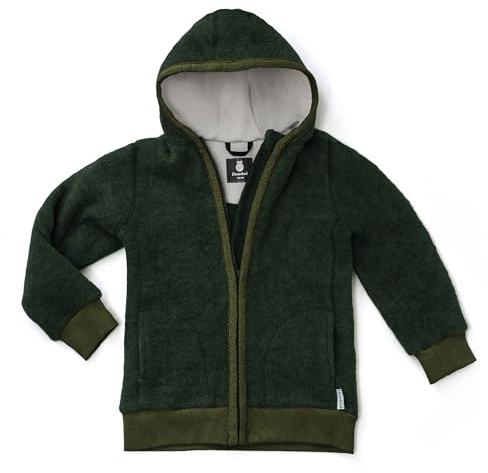 Ehrenkind® Fleecejacke, Wollfleece in feinster Bio-Merino Wolle, Atmungsaktiv & temperaturausgleichend, Fleecejacke Kinder, Waldgrün 86/92