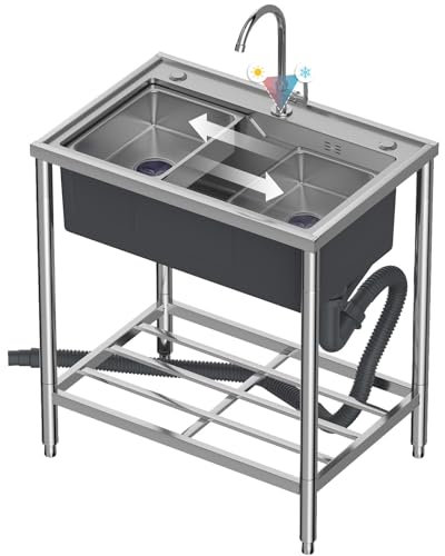 Évier de cuisine autonome en acier inoxydable avec rangement, lavabo, lavabo, pour cuisine, armoires, salle de bain et buanderie