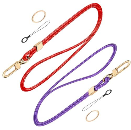 2 Pièces Cordon Tour de Cou, Lanyard Strap Neck, Nylon Lanières Porte Badge avec Anneau en Métal, Porte Clés Lanière pour d'Identification, Clés, Téléphone Portable(Rouge Violet)