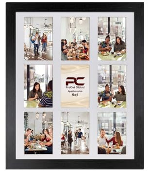 Procut Global 20x16 Black Photo Frames for Multiple Pictures with White Mount To Fit (9x) 6x4 Multi Apertures - Wall Hanging Collage Frame Ideal for Friends & Family Memories