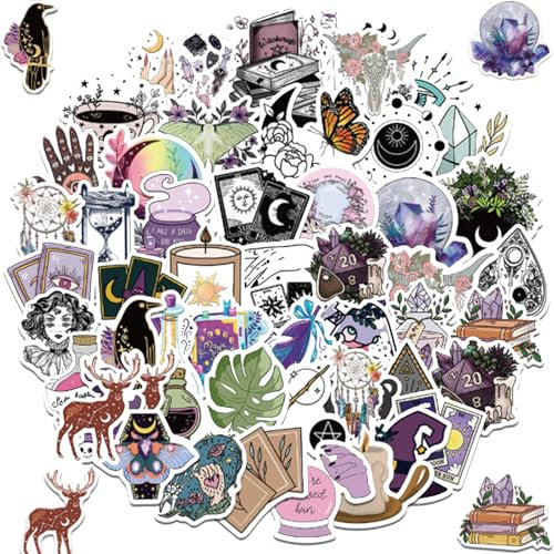 Gsedaox Hexen Aufkleber 50 Stück, Witchy Sticker Set Wasserfest, Vintage Aufkleber, Sticker Aesthetic Für Wasserflaschen, Laptop, Helm, Scrapbook, Motorrad, Koffer, Fahrrad, Skateboard