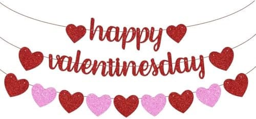 Happy Valentine's Day Girlande, Rot Rosa Glitter Herz Girlande Banner für Mädchen Damen Valentinstag Valentines Theme Party Decor Supplies