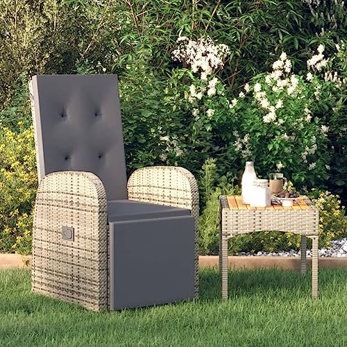 Myheimly Garten-Liegestuhl mit Auflage Gartenstuhl Relaxstuhl Sessel Sonnenliege Hochlehner Stuhl Gartensessel Gartenmöbel Poly Rattan Grau