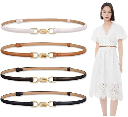 YZROHYI 4 Stück Gürtel Damen Schmal Leder PU,Gürtel Taille Dünner für Kleid,Taillengürtel mit Metallschnalle,Hüftgürtel Schmaler Verstellbarer Ledergürtel,Skinny Belt Women Thin