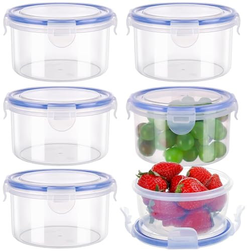 chiquieray 600ML Food Containers with Lids, 6 Pack Airtight Plastic Food Storage Container Set,Clip Tight Food Storage Containers, Round Leakproof Stackable Container Set for Snacks, Fruit, Yoghurt