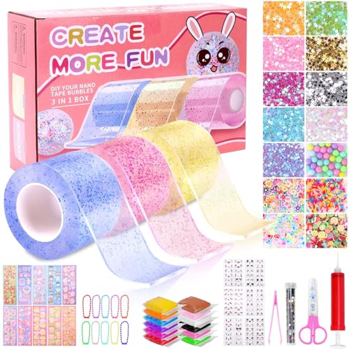 Meetory Nano Tape, 65 Pcs Tape Bubbles Set, Magie Nano Klebeband, Nanoband Multipurpose, Nano Tape Set geeignet für junge mädchen, Mit Pailletten Aufkleber DIY craft kit, Party Favors Geschenke