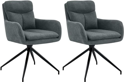 CLP Esszimmerstuhl 2er Set drehbar Somers Stoff, 180° schwenkbare Sessel mit Armlehnen und Rückenlehnen, Küchenstühle gepolstert, Farbe:dunkelgrau